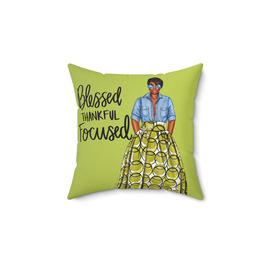 Blessed Thankful Focused Decorative Pillow - Inspirational Square Cushion for Home Decor